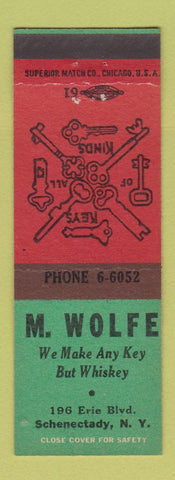 Matchbook Cover - M Wolfe Keys Schenectady NY