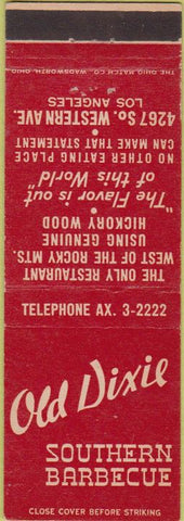 Matchbook Cover - Old Dixie BBQ Los Angeles CA