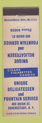 Matchbook Cover - Unique Deli Fountain Schenectady NY