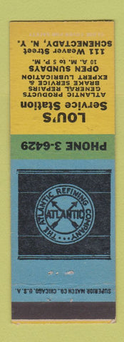 Matchbook Cover - Lou's Atlantic oil gas Schenectady NY