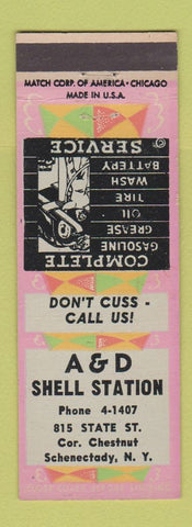 Matchbook Cover - A&D Shell oil gas Schenectady NY