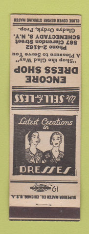 Matchbook Cover - Encore Dress Shop Schenectady NY  WHITE