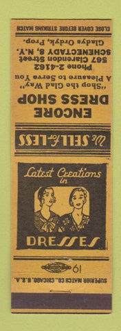 Matchbook Cover - Encore Dress Shop Schenectady NY  YELLOW