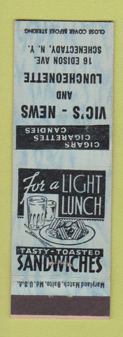 Matchbook Cover - Vic's News Luncheonette  Schenectady NY