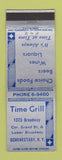 Matchbook Cover - Time Grill Schenectady NY