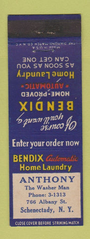 Matchbook Cover - Bendix Home Laundry Appliances Anthony Schenectady NY