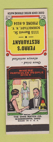 Matchbook Cover - Ferro's Restaurant Schenectady NY