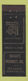 Matchbook Cover - Walker's Pharmacy Drug Schenectady NY