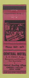Matchbook Cover - Central Hotel Cherry Valley NY RED
