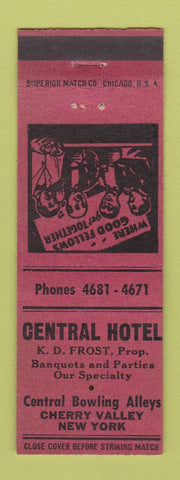 Matchbook Cover - Central Hotel Cherry Valley NY RED