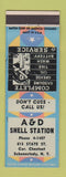 Matchbook Cover - A&D Shell oil gas Schenectady NY