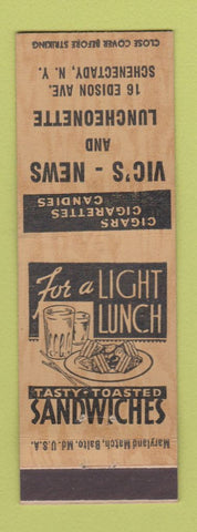 Matchbook Cover - Vic's News Luncheonette  Schenectady NY