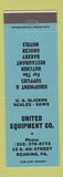 Matchbook Cover - United Equipment Slicers Saws Scales Reading PA