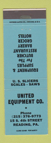 Matchbook Cover - United Equipment Slicers Saws Scales Reading PA