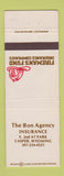 Matchbook Cover - Bon Insurance Agency Casper WY Fireman's Fund