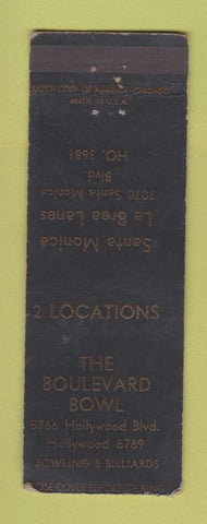 Matchbook Cover - Boulevard Bowling Hollywood CA billiards WORN