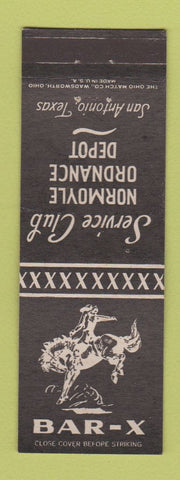 Matchbook Cover - Bar X Service Club San Antonio TX Normoyle Ordnance military