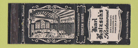 Matchbook Cover - Karl Ratzsch's Restaurant Milwaukee WI