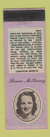 Matchbook Cover - 1930's Diamond Movie Stars Florine McKinney