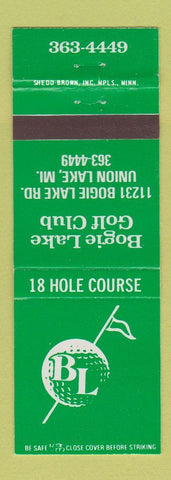 Matchbook Cover - Bogie Lake Golf Club Union Lake MI