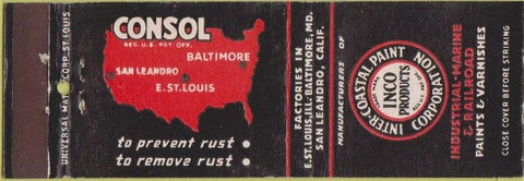 Matchbook Cover - Inter Coastal Paint Varnish San Leandro CA East ST Louis IL