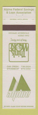 Matchbook Cover - Alpine Federal Savings Oak Creek Steamboat Springs Colorado