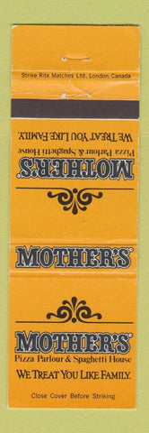 Matchbook Cover - Mother's Pizza 1982 Canada