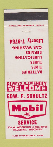 Matchbook Cover - Mobil oil gas Waukesha WI