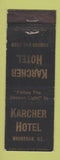 Matchbook Cover - Karcher Hotel Waukegan IL WORN