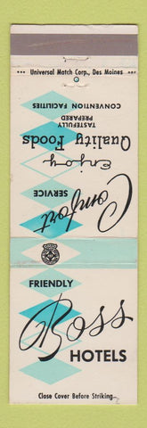 Matchbook Cover - Boss Hotels WHITE & TEAL