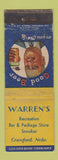 Matchbook Cover - Warren's Recreation billiards snooker Crawford NE WEAR