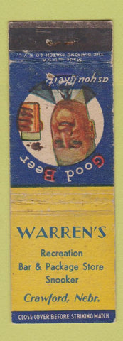 Matchbook Cover - Warren's Recreation billiards snooker Crawford NE WEAR