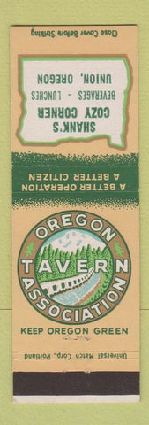 Matchbook Cover - Shank's Cozy Corner Tavern Union OR