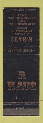 Matchbook Cover - R Haus Restaurant Grants Pass OR WEAR