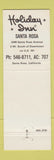 Matchbook Cover - Holiday Inn Santa Rosa CA