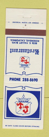 Matchbook Cover - T&J Restaurant Rosemead CA