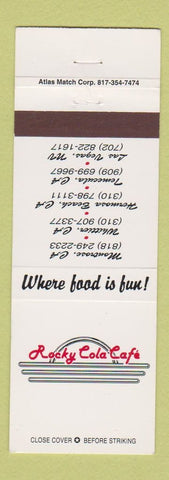 Matchbook Cover - Rocky Cola Cafe Montrose Whittier Hermosa Beach Temecula CA