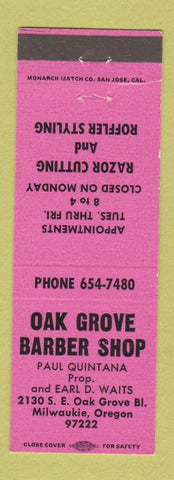 Matchbook Cover - Oak Grove Barber Shop Milwaukie OR