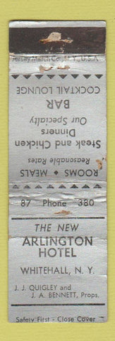 Matchbook Cover - Arlington Hotel Whitehall NY WORN