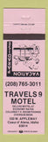 Matchbook Cover - Travels 9 Motel Coeur D'Alene ID