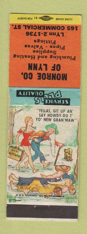 Matchbook Cover - Monroe Plumbing Heating Lynn MA? WORN hillbilly