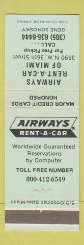 Matchbook Cover - Airways Rental Cars Miami FL
