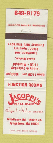 Matchbook Cover - Jacoppi's Restaurant Tyngsboro MA