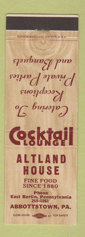 Matchbook Cover - Altland House Abbottstown PA