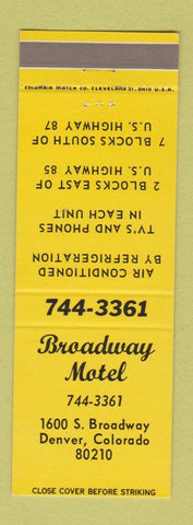 Matchbook Cover - Broadway Motel Denver Colorado