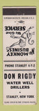 Matchbook Cover - Don Rigby Water Well Drilling Stanley NY WEAR