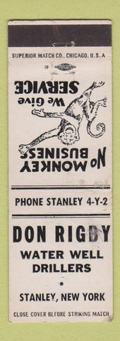 Matchbook Cover - Don Rigby Water Well Drilling Stanley NY WEAR