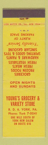 Matchbook Cover - Young's Grocery Sinclair oil gas  York PA