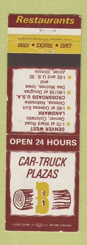 Matchbook Cover Car Truck Plazas Denver Colorado Odessa NE Joliet IL Des Moines