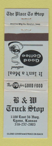Matchbook Cover - B&W Truck Stop Lyons KS WEAR